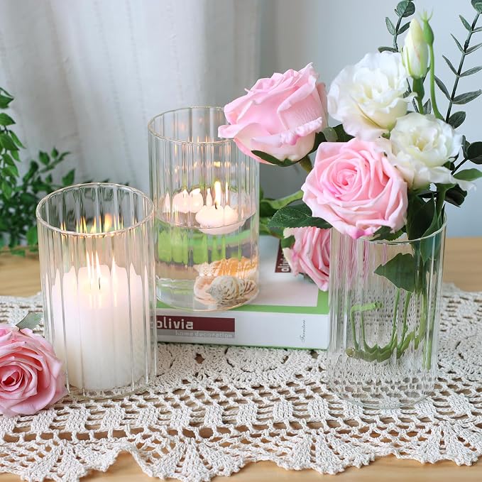 12Pcs Glass Cylinder vases for Centerpieces, 6 Inches Clear Ribbed Bud Vases - Image 4