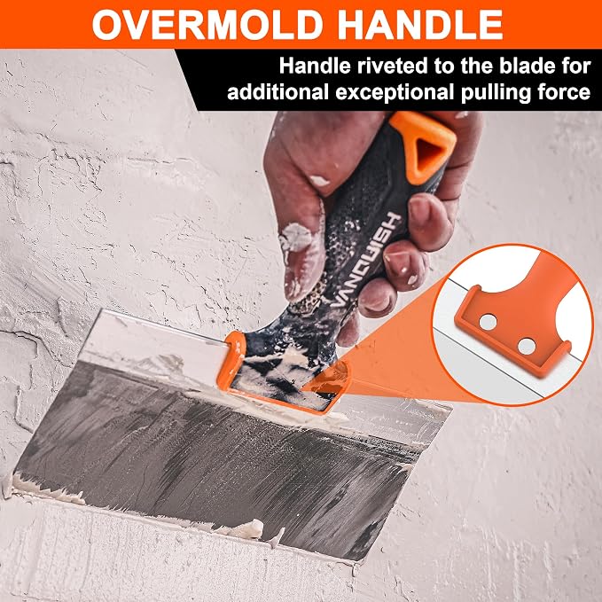 VANQUISH 8 Inch Stainless Steel Drywall Taping Knife, Soft Grip Handle - Image 3