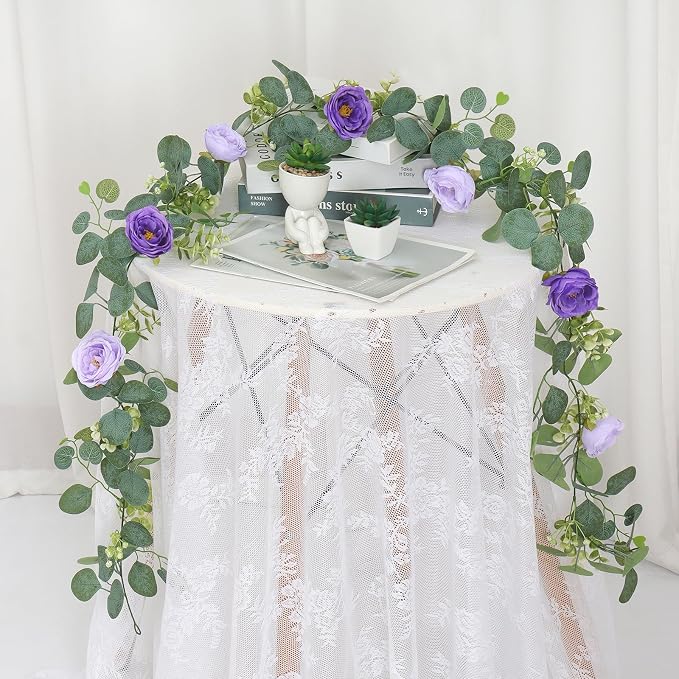 TOCHGREEN 4 Pack Artificial Eucalyptus Flower Garland - Image 6