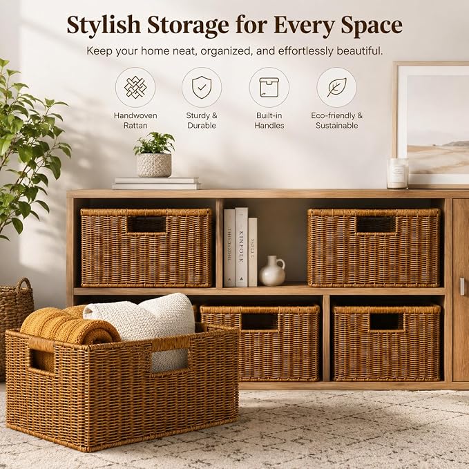 Large Wicker Basket, Waterproof Wicker Storage Basket - Image 4