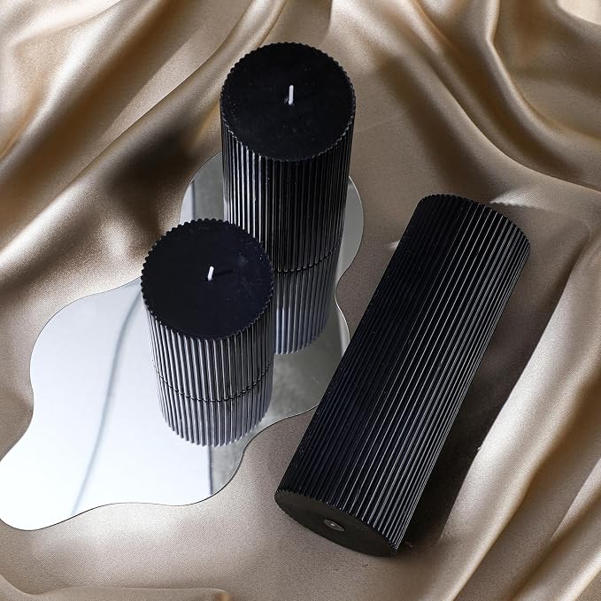 Conelist Ribbed Pillar Candles Set of 3, Width 3" High 4" 6" 8" - Image 3