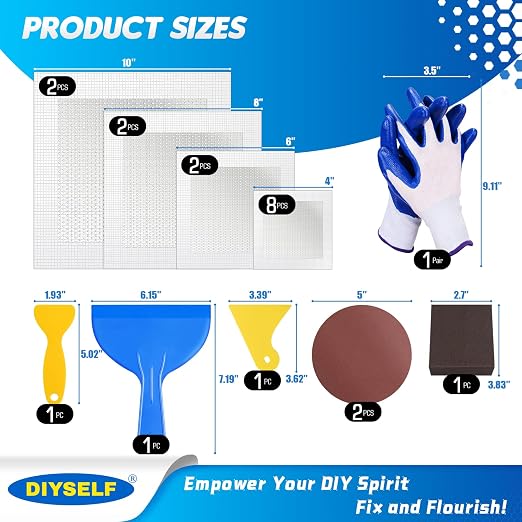 DIYSELF 21 Pack Drywall Repair Kit, 14 Mesh Patches, Wall Patch Repair Kit | 14 - Image 6