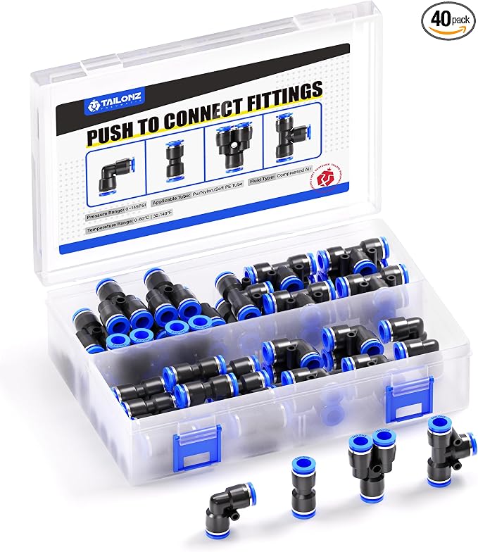 TAILONZ PNEUMATIC 1/8 Inch od Push to Connect Fittings Pneumatic Fittings Kit by TAILONZPNEUMATIC