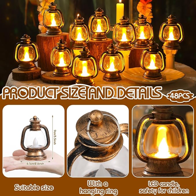 Ferraycle 48 Pcs Mini Lanterns 4 Inch Retro Gold Lamp Table Decor | Western - Image 2
