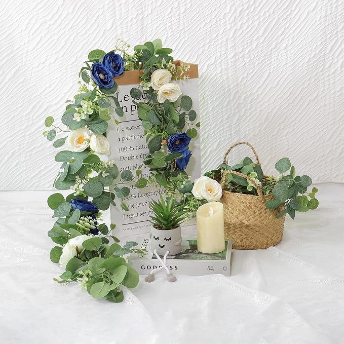 TOCHGREEN 4 Pack Artificial Eucalyptus Flower Garland - Image 7