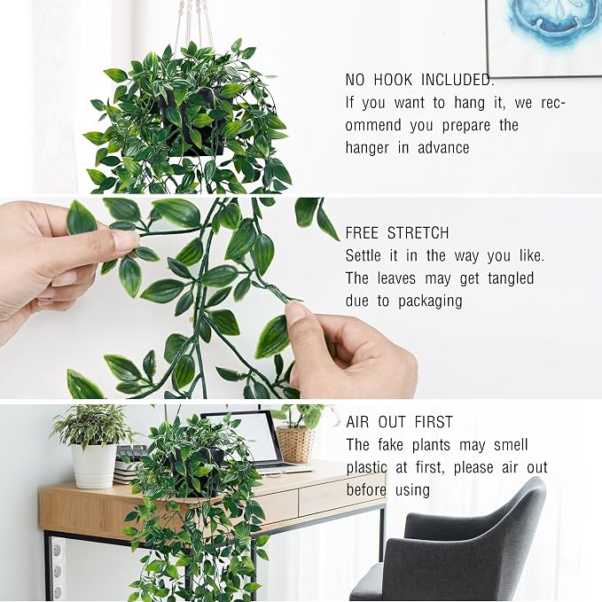 2Pcs Fake Hanging Plants with Pot Eucalyptus Leaves Fake Vines | UV Resistant - Image 4