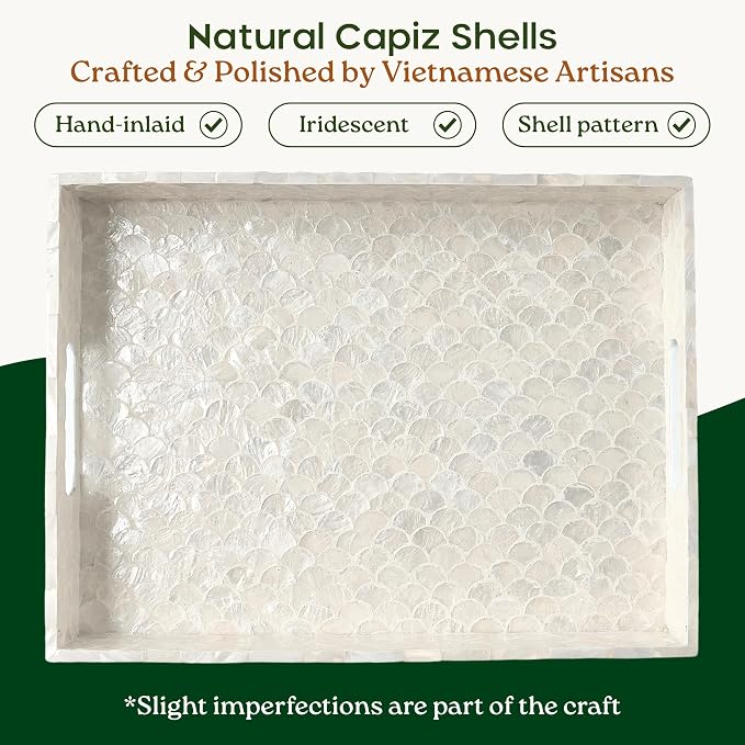15.8" x 11.8" Capiz Shell Decorative Tray, Coastal Serving Tray | Natural Capiz - Image 3