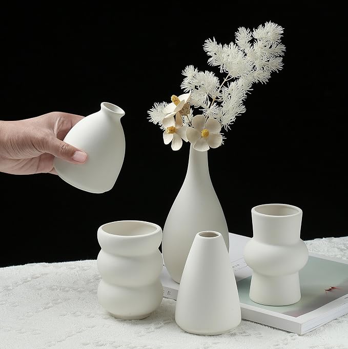 Set of 16 White Ceramic Bud Vases, Minimalist Boho Small Pampas Grass Flower - Image 3