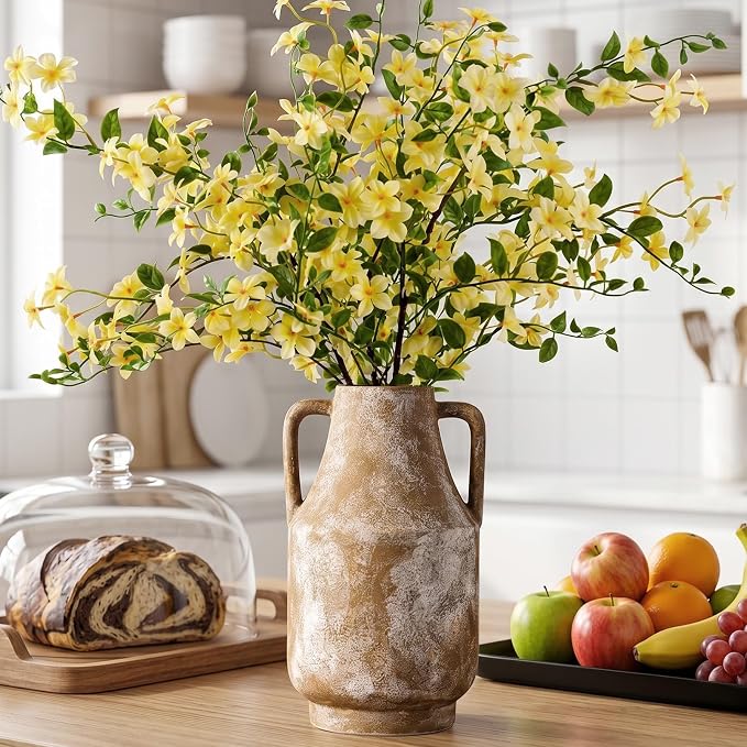 Ceramic Flower Vase with Handles, 11in Tall Rustic Vases - Image 7