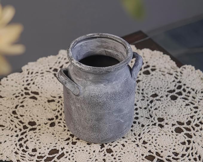 Quoowiit Ceramic Rustic Farmhouse Vase, Distressed Decorative Flower Vases - Image 2