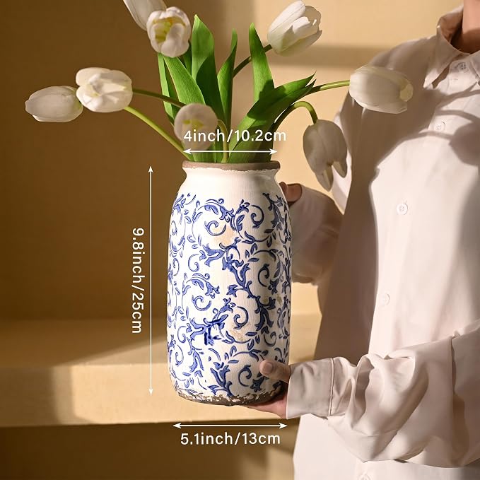 VICTOR & TERESA Rustic Large Blue and White Vase - Image 2
