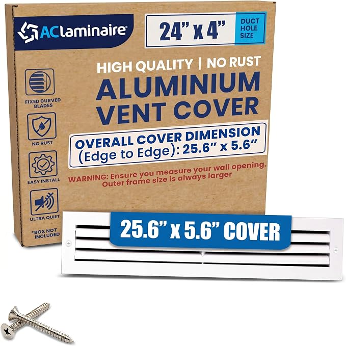 24x4 Aluminum Wall Ceiling Air Return Vent Cover HVAC Rustproof Grille by ACLAMINAIRE