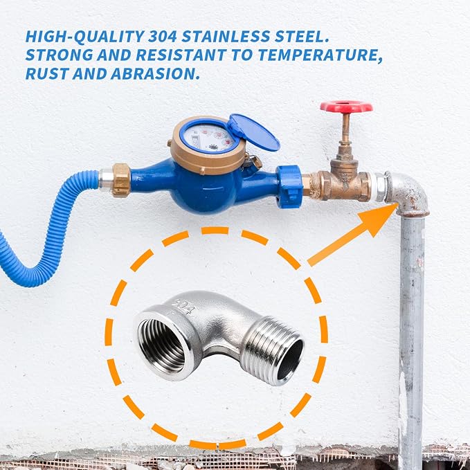 2Pcs 304 Stainless Steel 90 Degree Elbow 3/4" NPT Threaded Pipe Fitting Female - Image 5