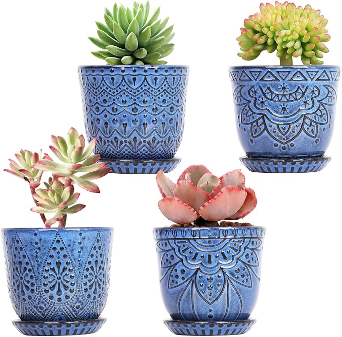 Gepege Ceramic Succulent Pots, 4 Inch Small Plant Pots by Gepege