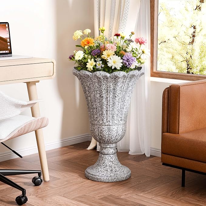 Tall Plastic Urn Planters and Pedestal - Image 6
