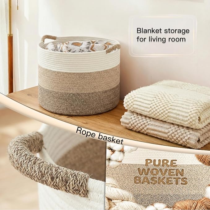 Artfeel 100L Large Cotton Rope Basket, Decorative Woven Blanket Storage - Image 5