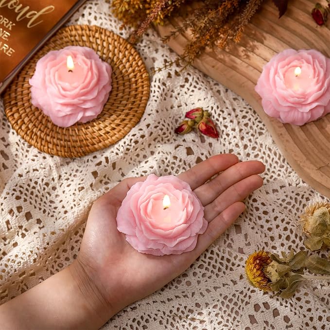 Roowest 3 Pcs Rose Flower Shaped Candles Soy Wax Handmade, Decorative - Image 5