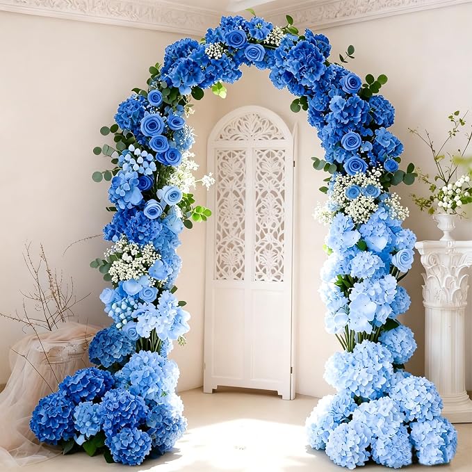 65Pcs Mixed Blue Hydrangea Artificial Flowers Bulk，Realistic Silk Fake Flowers - Image 5