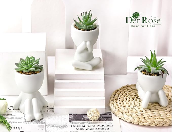 Der Rose 3 Pack Fake Succulents in White Human-Shaped Pots - Image 3