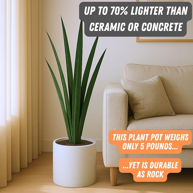 Fox & Fern Large Planter for Indoor or Outdoor, Matte White, 10 Inch | UV & - Image 3