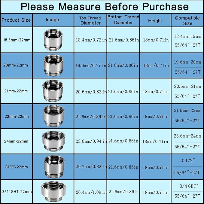 7 PCS Female Thread Faucet Adapter Kit, Sink Faucet Aerator Adapter | Female - Image 7