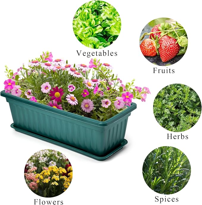 Fasmov 7 Pack 17 Inches Flower Window Box Plastic Vegetable Planters - Image 6