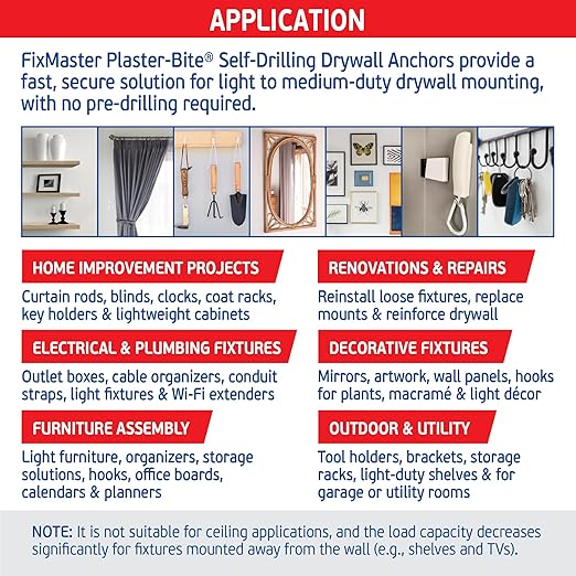 Plaster Bite Self-Drilling Drywall Anchor Kit Includes 50 Nylon & 50 Zinc - Image 4