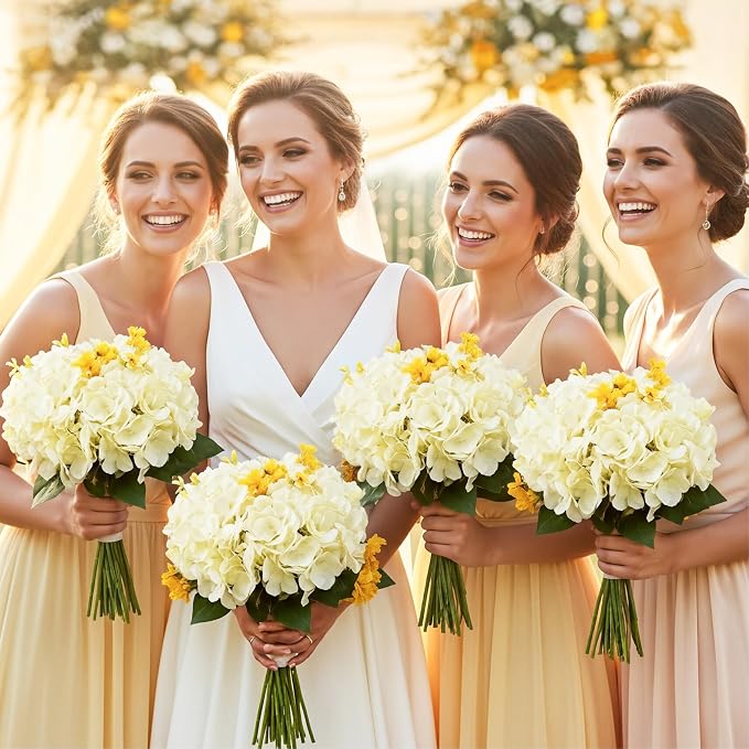Auihiay 64Pcs Champagne Artificial Hydrangea Flowers, Silk Hydrangeas | Full - Image 6