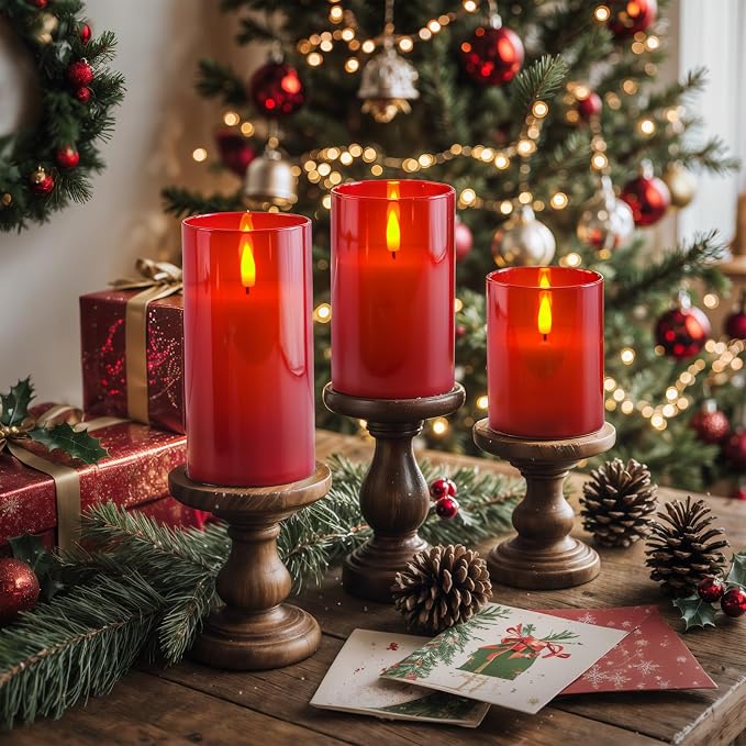 Homemory Red Glass Flameless Candles, Real Wax, Remote Timer, 3 Pack | - Image 5