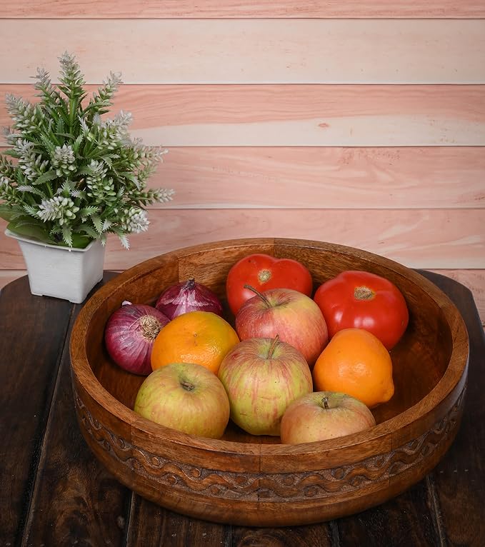 EDHAS Mango Wood Decorative Round Carved Bowl - Image 4