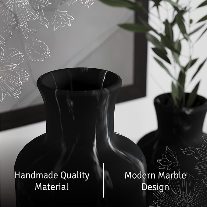Creative Scents Black Marble Look 3pc Vase Set – Boho Vases - Image 3
