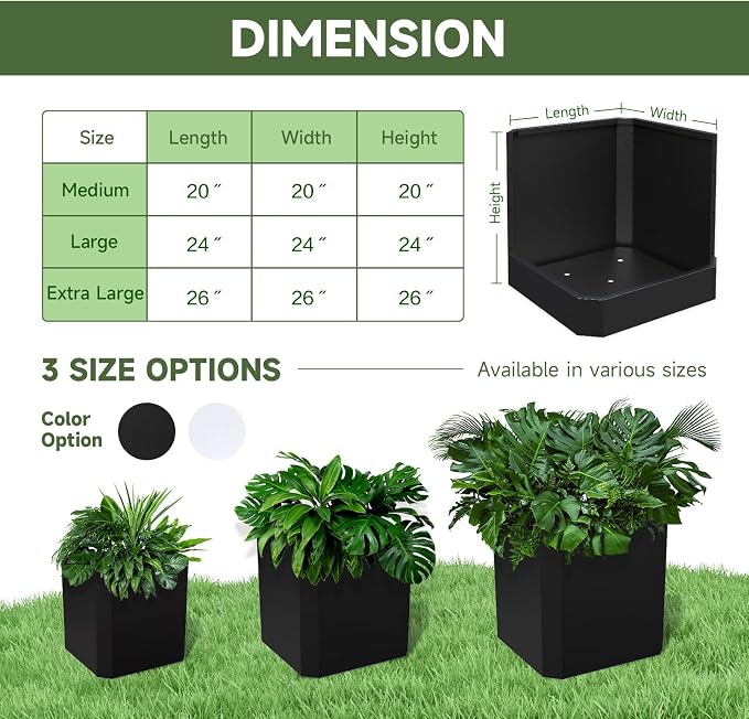 Metal Planter Box 20”L x 20"W x 20"H Large Square Steel Planter Box | Outdoor - Image 2