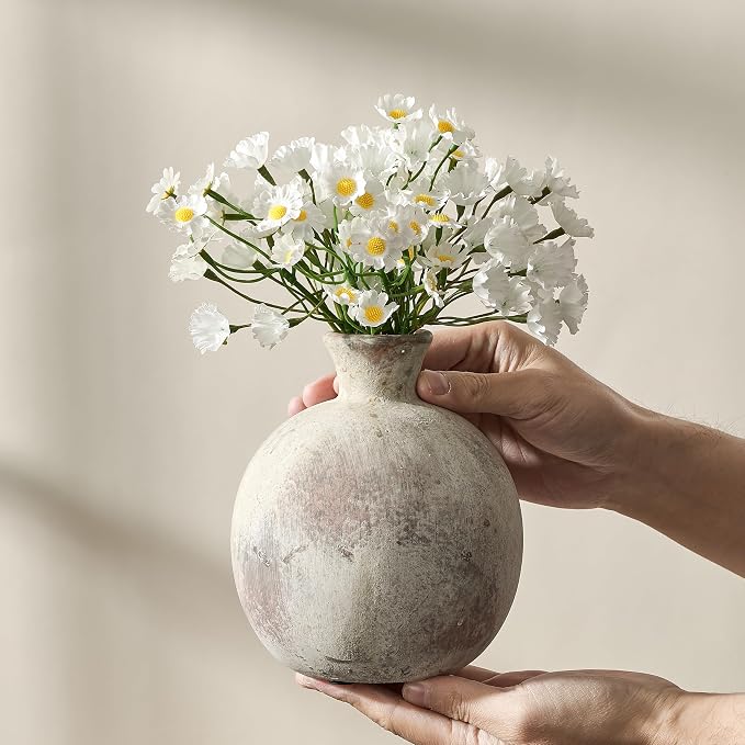 6.38" Ceramic Vase for Home Decor, Decorative Terracotta Farmhouse Rustic Vases - Image 7