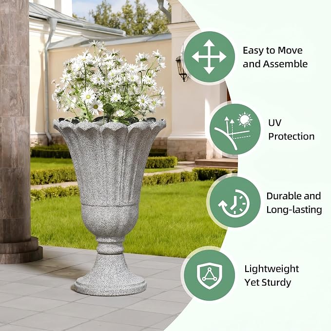 Tall Plastic Urn Planters and Pedestal - Image 3