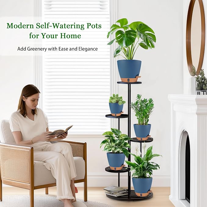 Self Watering Pots for Inoor Ourdoor Plants 8/7/6.5/6/5" Plastic Planters | - Image 2