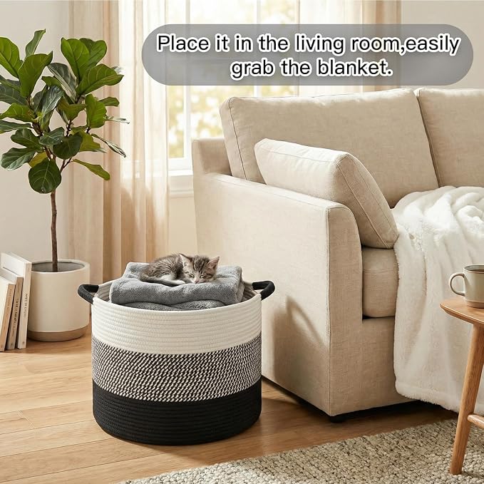 Artfeel 40L Large Cotton Rope Basket, Decorative Woven Blanket Storage - Image 4
