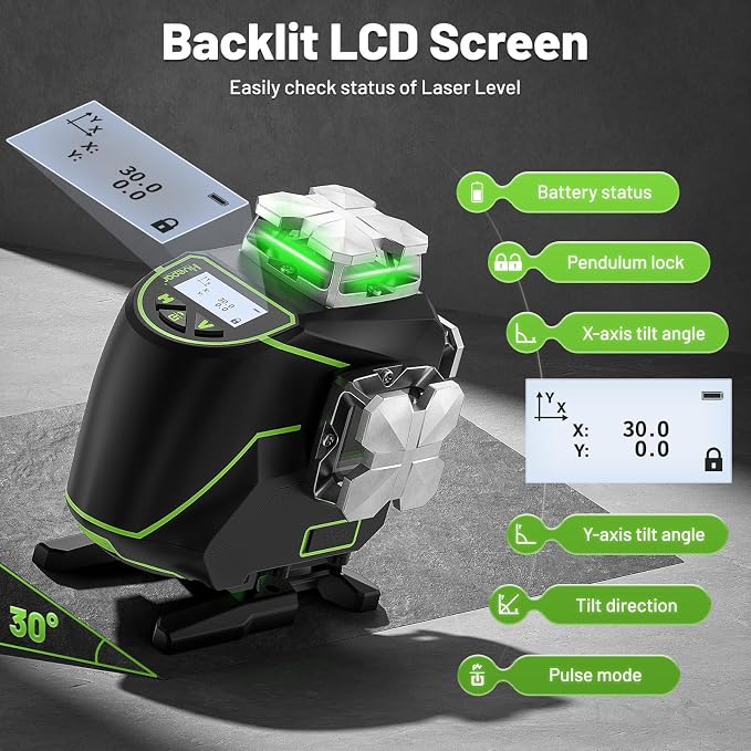 Huepar Laser Level 360 Self Leveling, S04CG 4x360° Green 4D Cross Line Laser - Image 3