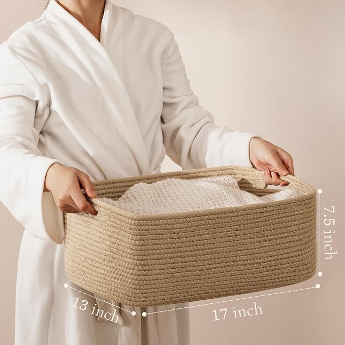 2 Pack Storage Baskets for Organizing, Large Woven Storage Basket, Cotton Rope - Image 2