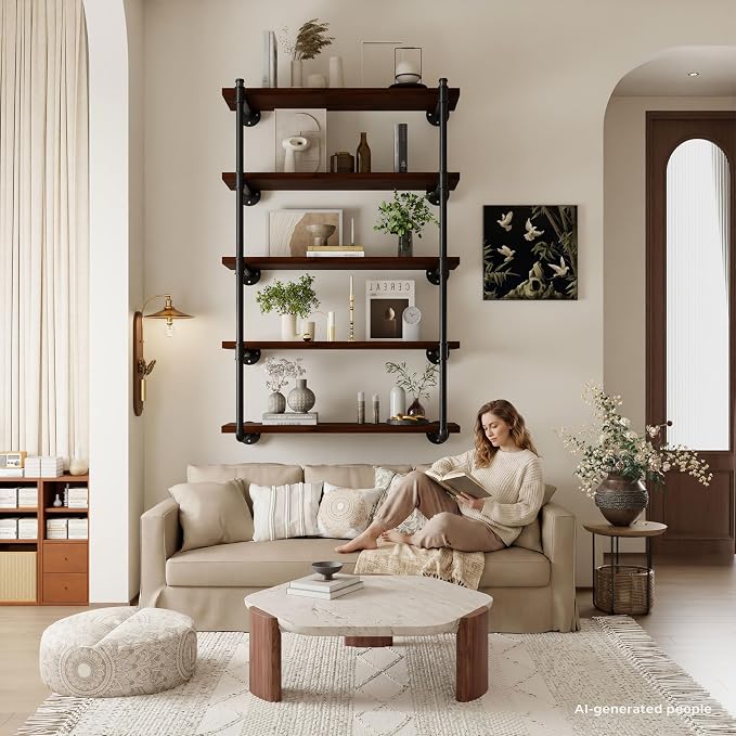Industrial Wall Mount Pipe Shelf Brackets, Open Bookshelf Brackets - Image 7