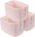 XUANGUO Woven Cotton Rope Storage Baskets 15x10x9.3" 3 Pack Light Pink | by XUANGUO