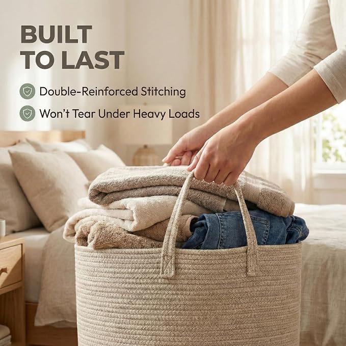JMvicyroam 65L Extra Large Machine Washable Cotton Rope Blanket Basket | - Image 6