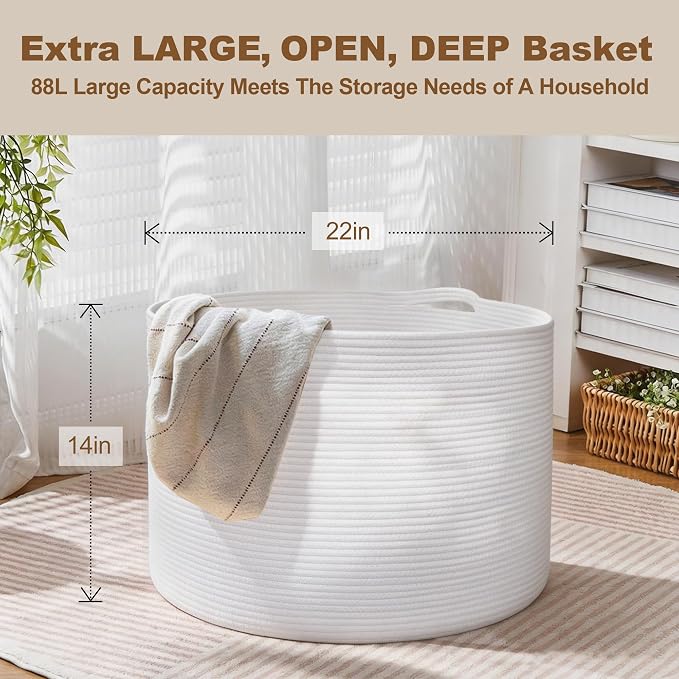White Cotton Rope Storage Basket, XL Soft Toy Bin - Image 3