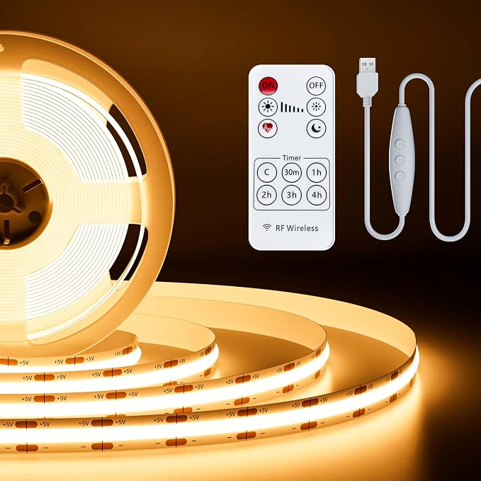 PAUTIX 5V USB COB LED Strip Light 6.56ft/2m 1200lm, Dimmable 640LEDs 2700K Warm by PAUTIX