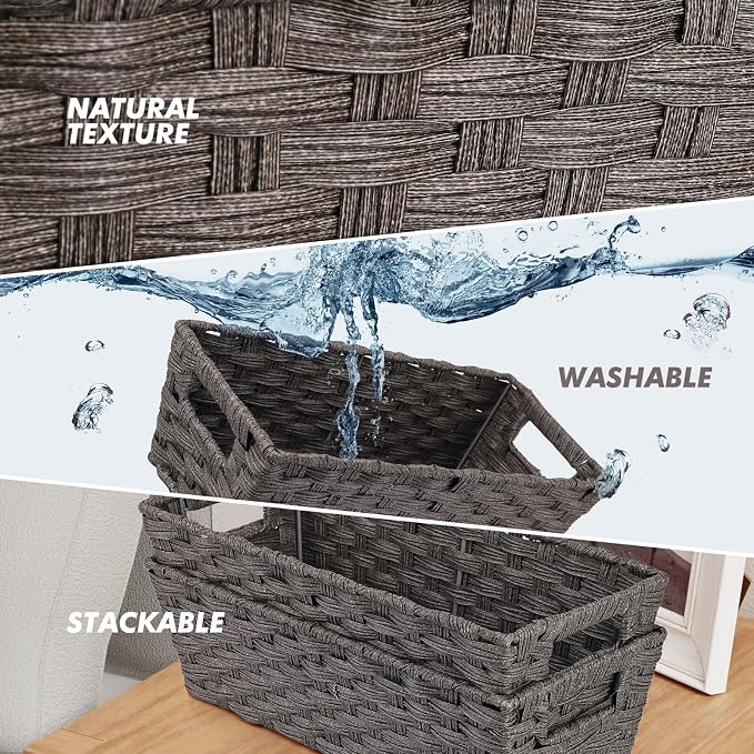 2-Pack Plastic Wicker Toilet Paper Baskets, 15.75"x6.75"x4.75", Dark Grey | - Image 3