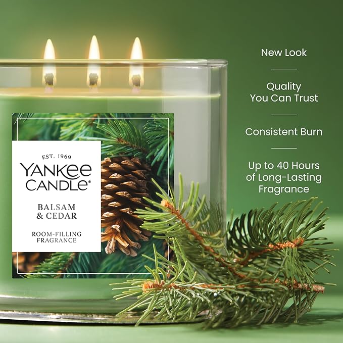 Yankee Candle Balsam and Cedar, Holiday Scented Candle, 14.5oz 3-Wick Candle Jar - Image 3