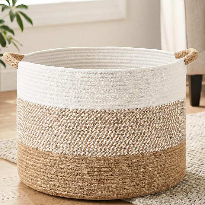 Artfeel 70L Large Cotton Rope Basket, Decorative Woven Blanket Storage by Artfeel