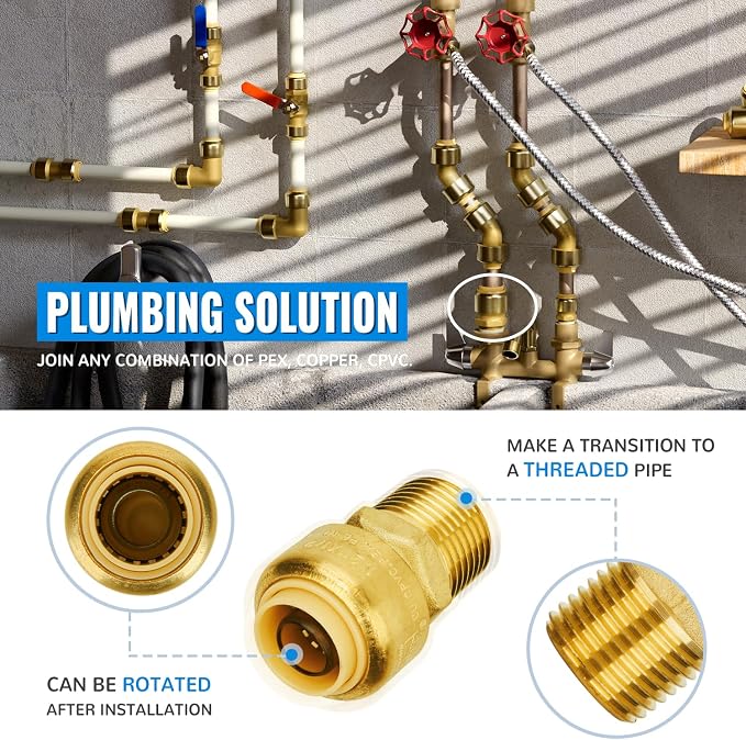 1/2 Inch Male Adapter, 1/2" MNPT Adapter, Push-to-Connect, Push Fit Plumbing - Image 3