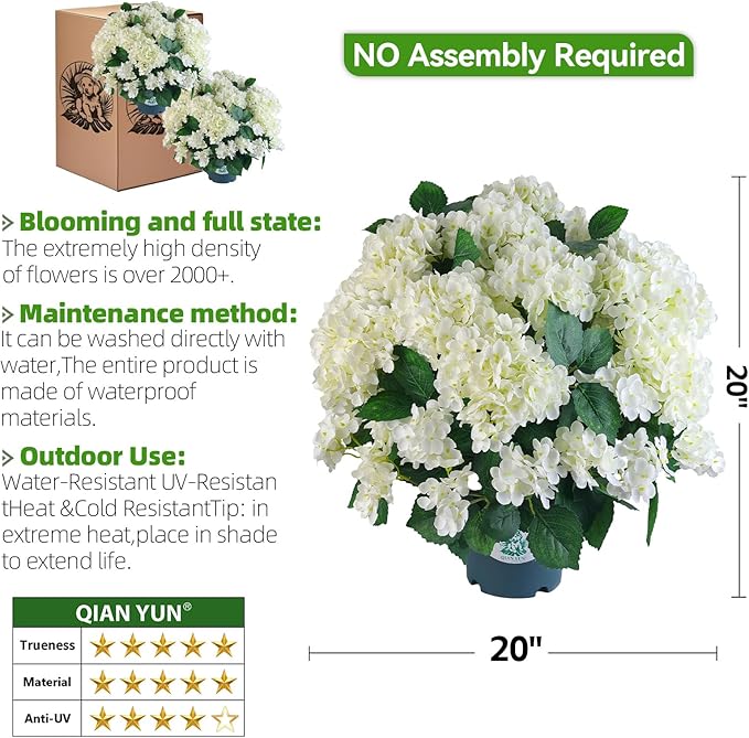 Artificial Hydrangea Bush – 20 Inch Potted Faux Hydrangea Plant, UV Resistant - Image 4