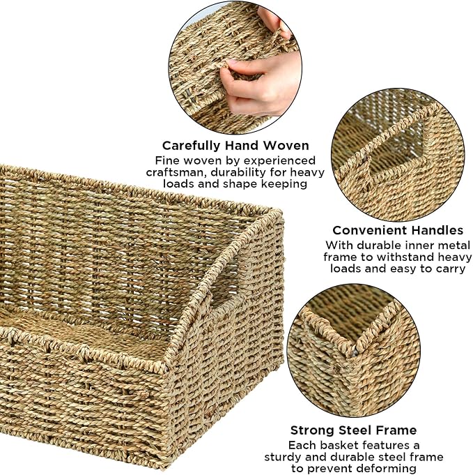 Pantry Baskets Organization, Wicker Storage Basket Green | Handwoven Pantry - Image 3