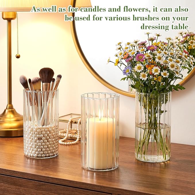 12 pcs Ribbed Glass Cylinder, 6 inch Flower Vases - Image 7
